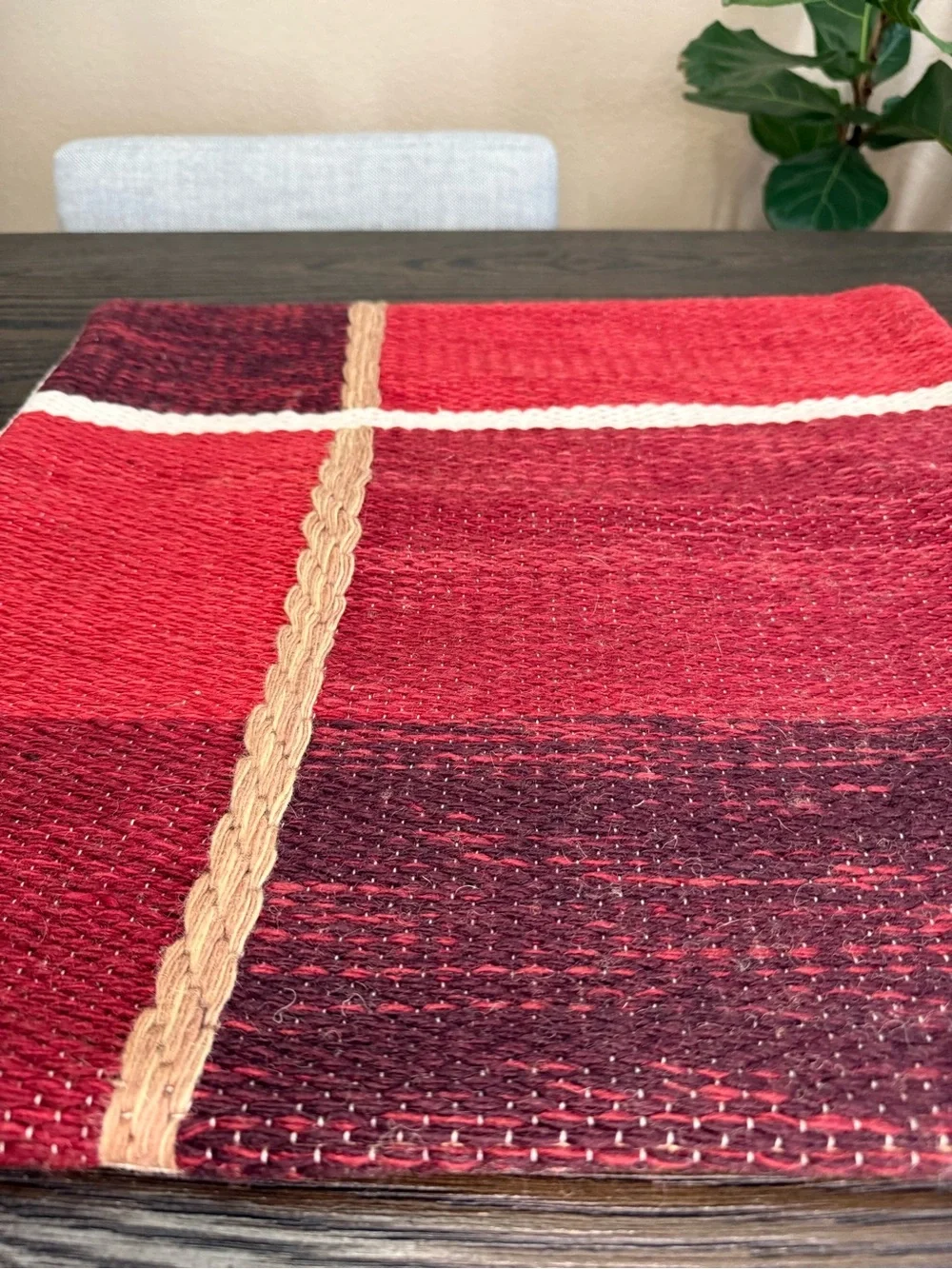 Crate & Barrel Plaid Kilim 20x20 Red Woven Throw Pillow Cover EUC Holiday NWOT